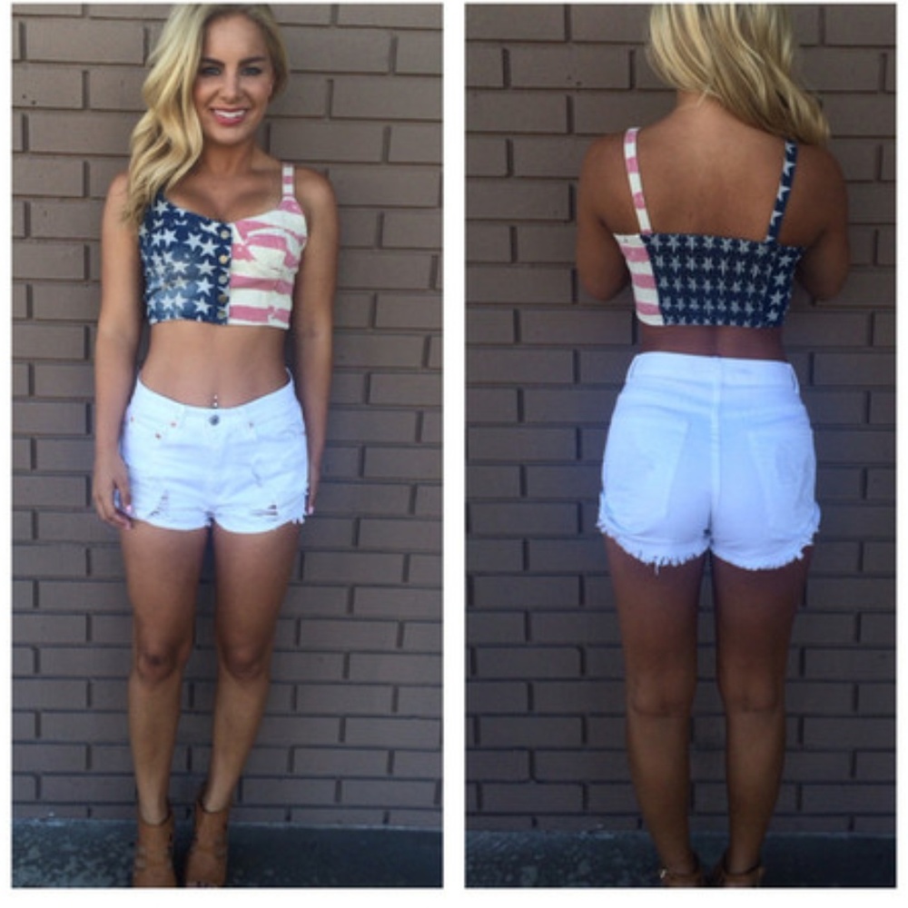 New Dainty Hooligan Denim American Flag Crop